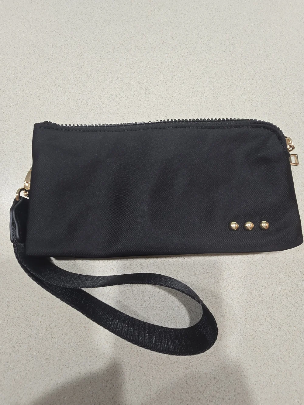 Pretty Simple Black Wristlet Clutch with Gold Stud Details